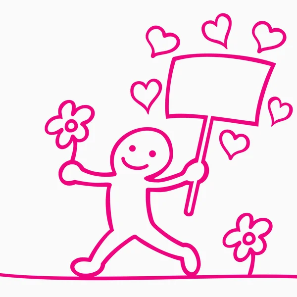 Cartone animato di uomini con fiori e cuori — Vettoriale Stock