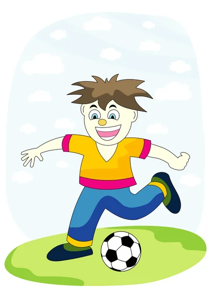 Chico jugar fútbol — Vector de stock