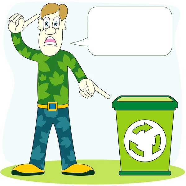 Man and recycling basket — Stock Vector