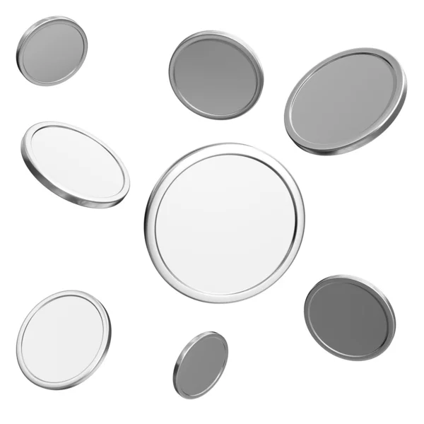 Moedas de prata em branco no fundo branco — Fotografia de Stock
