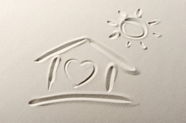 Beach background with home and heart drawing clipart