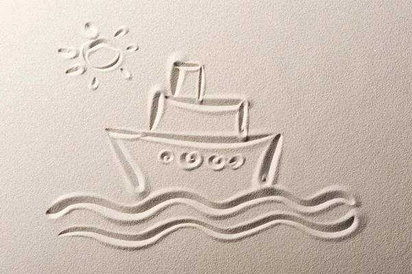 Fundo de praia, desenho de um navio de cruzeiro — Fotografia de Stock