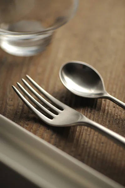 Close-up of silverware , on the dining table. — Stock Photo, Image