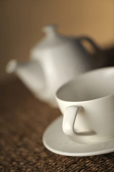 stock image Teapot on table, close up, shallow dof