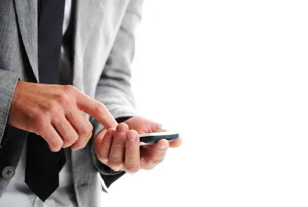 Бизнесмен со смартфоном, крупным планом рук — стоковое фото