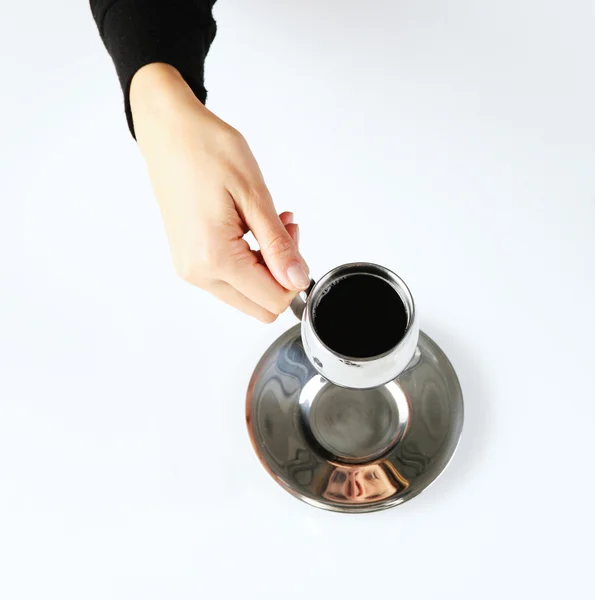 stock image Top view of a woman hand's holding a cup of coffee