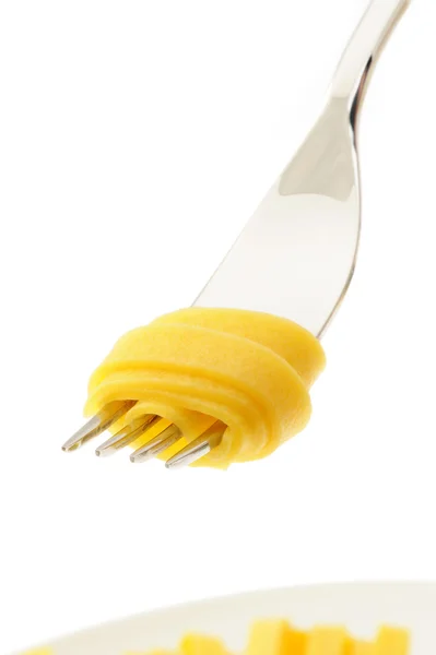 Pasta gerold op een vork, Italiaans eten — Stockfoto