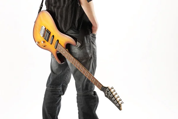 Estrela de rock guitarrista isolada em fundo branco — Fotografia de Stock