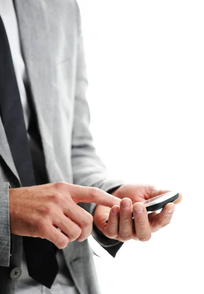 Uomo d'affari con uno smartphone, Primo piano delle mani — Foto Stock