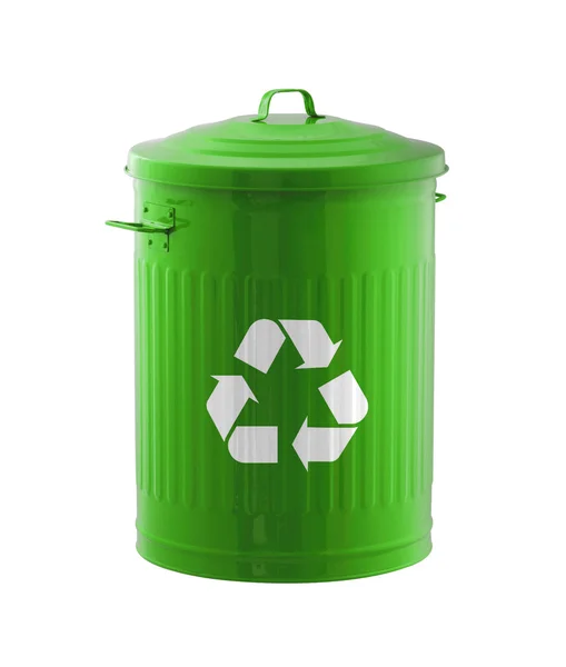 Recycle concept: green garbage bin in galvanized isolated on w — Stock Photo, Image