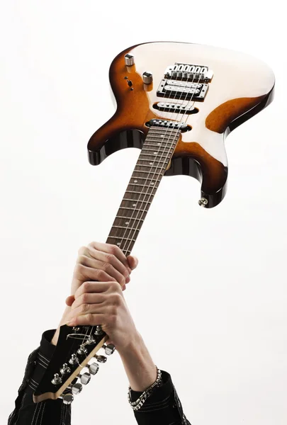 Estrela de rock guitarrista em fundo branco — Fotografia de Stock