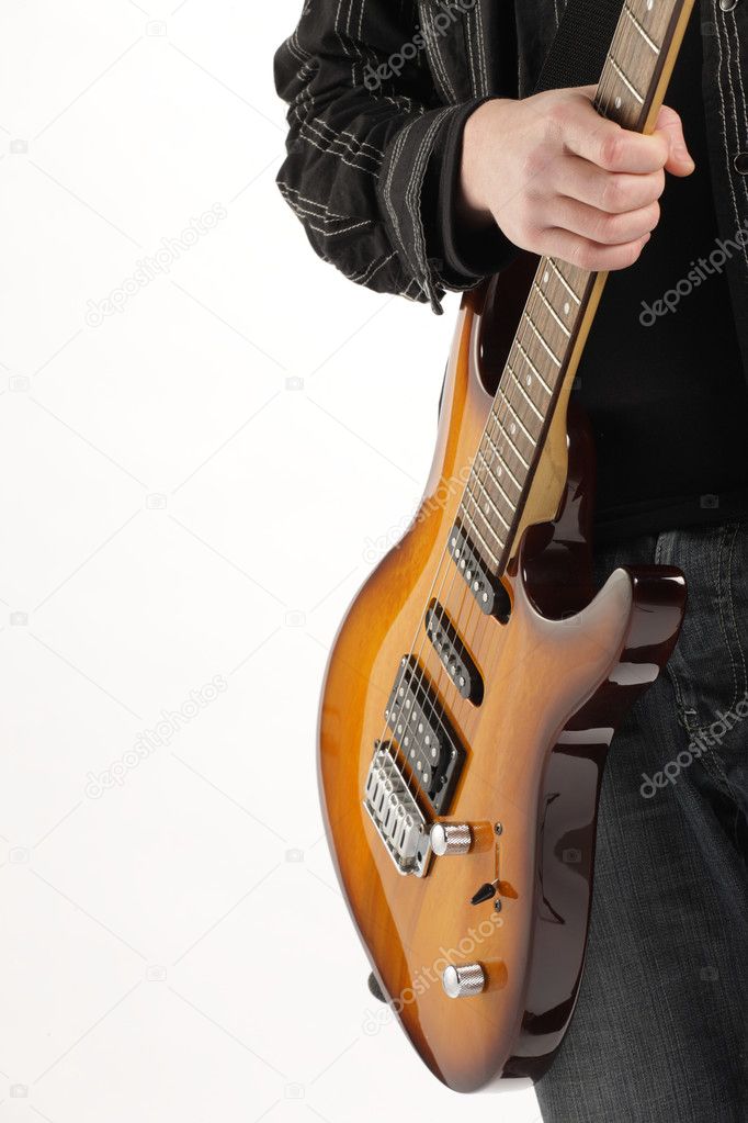 Guitarist rock star on white background