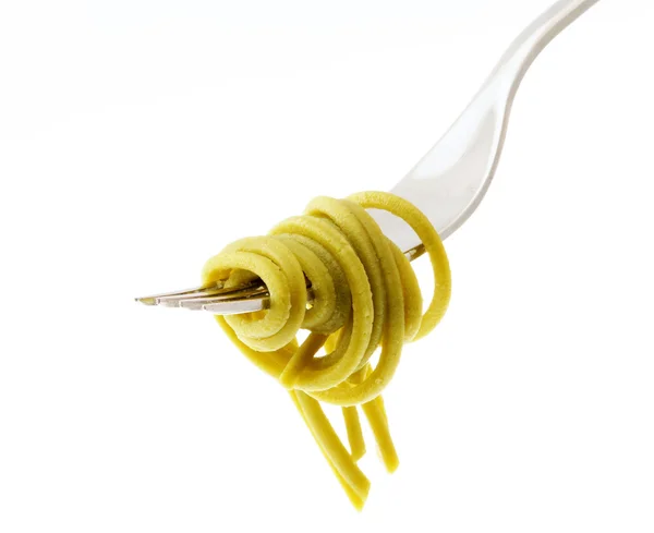 Spaghetti gerold op een vork — Stockfoto