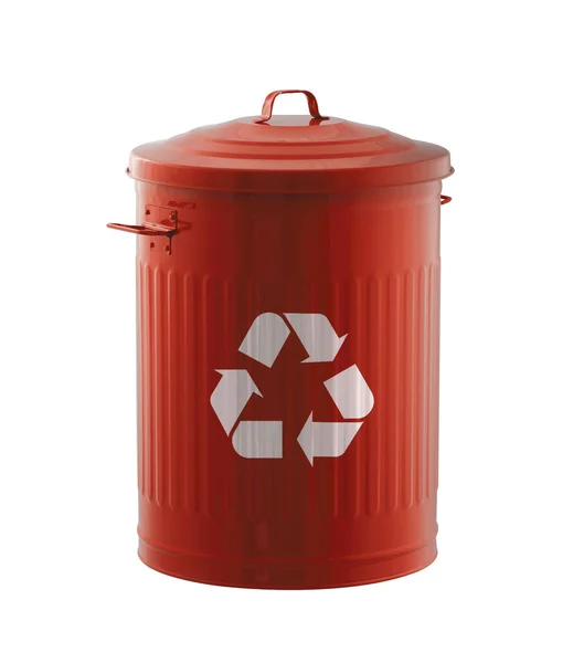 Концепция вторичной переработки: красный мусорный бак в оцинкованной изолированы по whi — стоковое фото