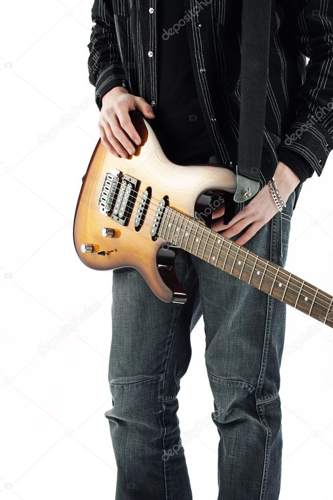 Guitarist rock star isolated on white background