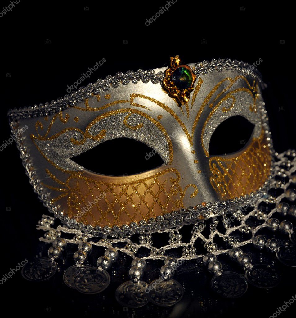 Mask With Masquerade Decorations On Dark Background Stock Photo