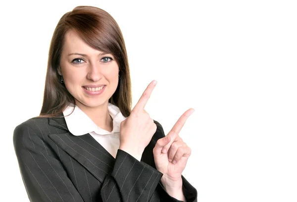 Vacker affärskvinna pekar — Stockfoto