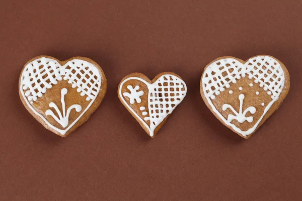 stock image Gingerbread hearts on brown