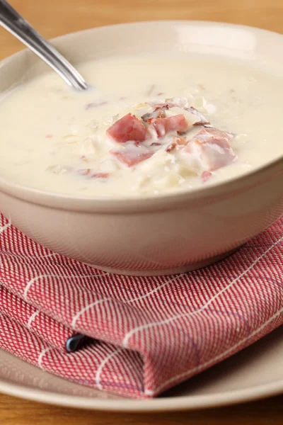 Cream cheese soup with bacon — Stock Photo, Image