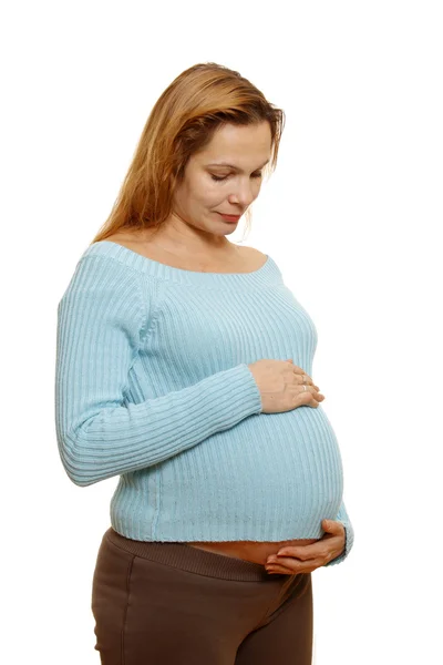 Wanita hamil. Dia hamil. Terisolasi di atas putih . — Stok Foto
