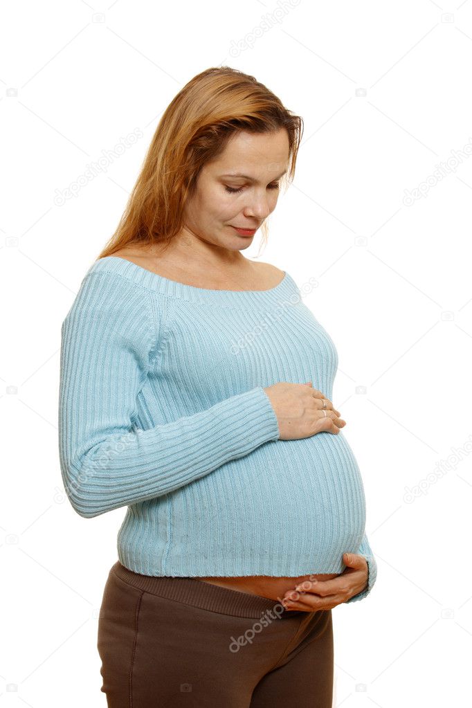 Pregnant woman. Isolated on white.