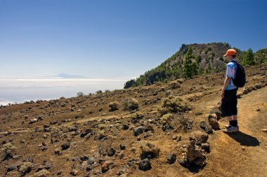 Boy in volcanic landscape at La Palma, Canary Islands clipart