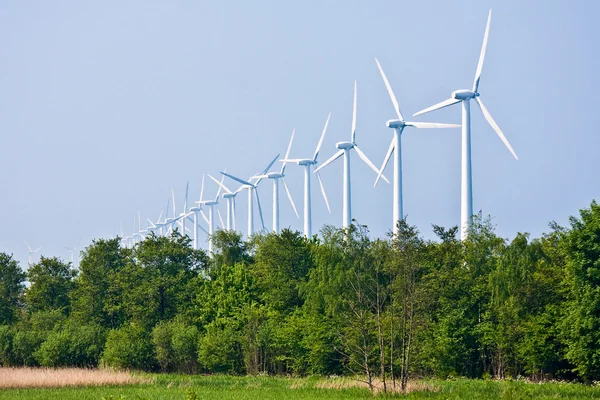 Fila longa de moinhos de vento — Fotografia de Stock