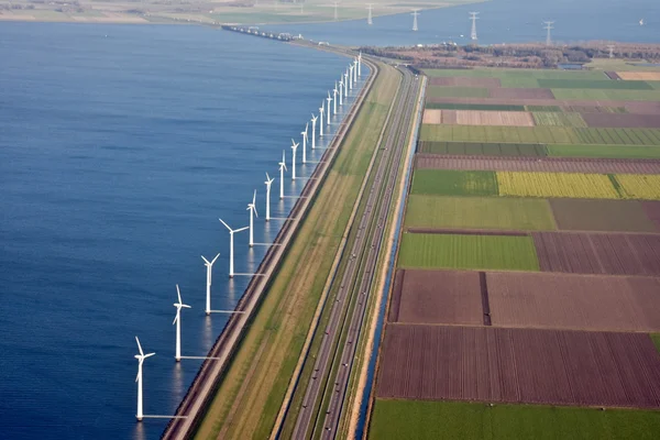 Vista aérea al parque eólico en el mar, Países Bajos —  Fotos de Stock