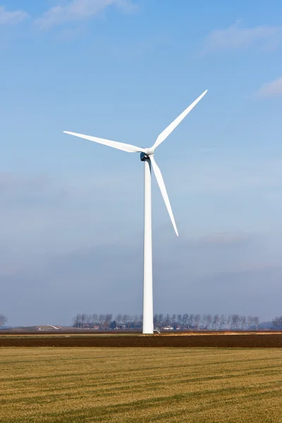 Turbina eólica nas terras agrícolas de Flevoland, Países Baixos — Fotografia de Stock