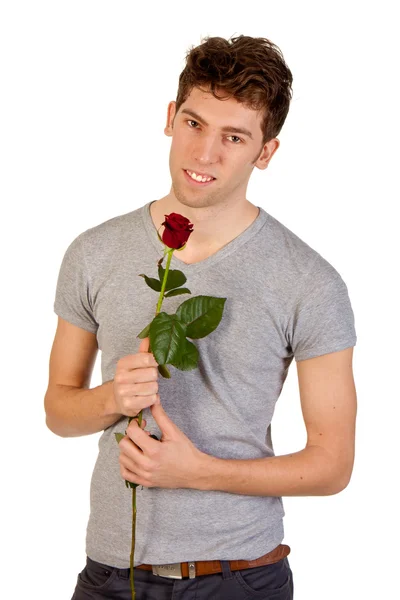 Stock image Man with a rose - isolated on white