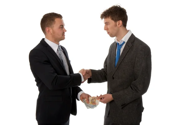 Homem de negócios a apertar as mãos. O acordo é feito e um homem de negócios — Fotografia de Stock