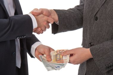 Two businessmen and paying money clipart