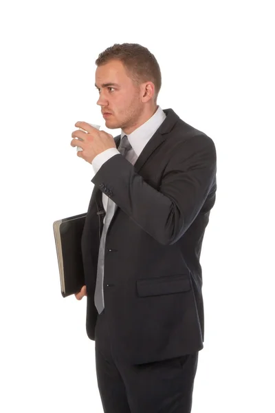 Drukke zakenman is het nemen van een kleine koffie pauze — Stockfoto