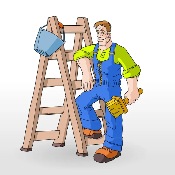 Schilder schilderen met ladder — Stockvector