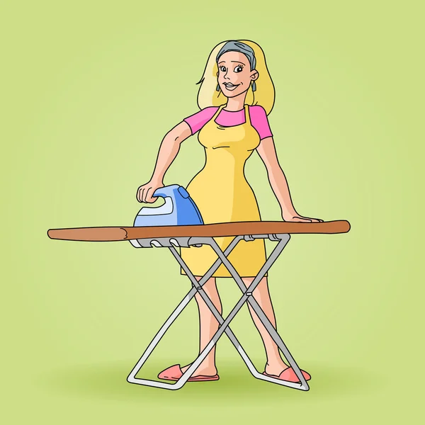 Hausfrau bügelt Clip Art — Stockvektor