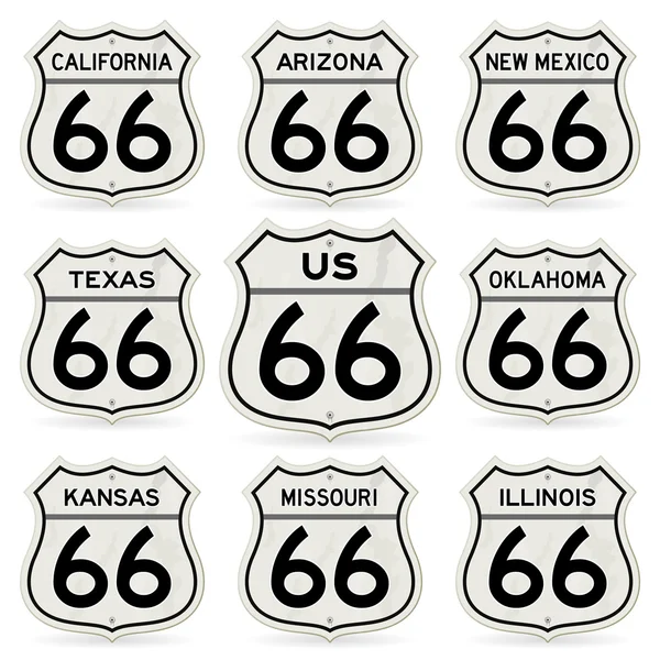 Collection complète de panneaux Route 66 — Image vectorielle