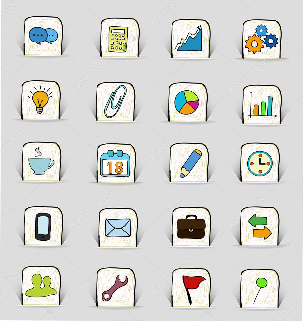 hand drawn office icons