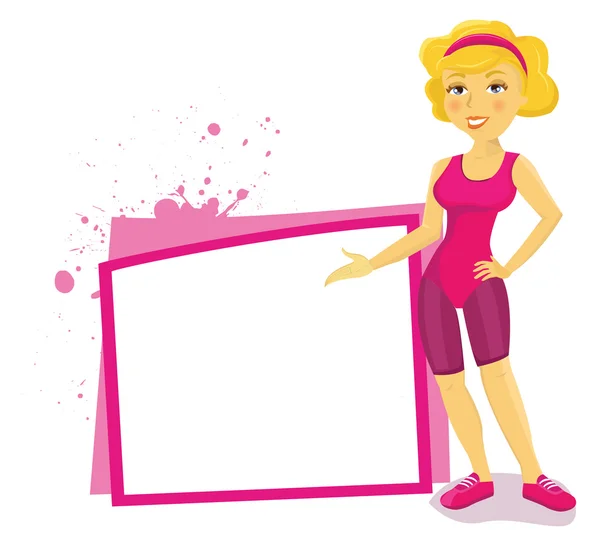Fiitness woman with a white board — Stock Vector