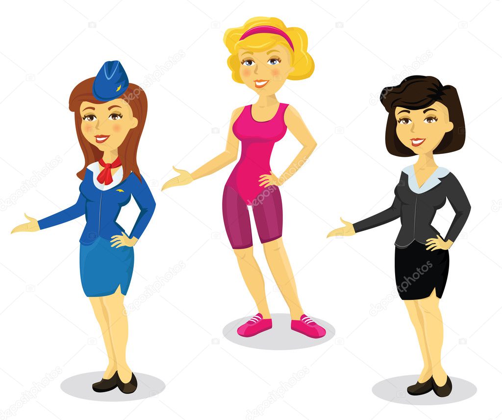 Stewardess, business woman, fitness lady