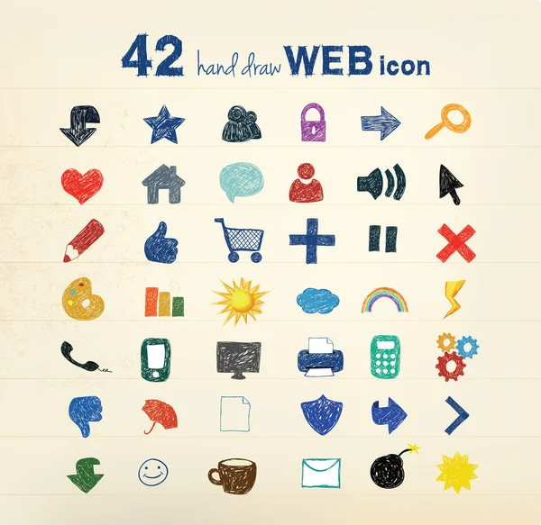 42 icônes dessinées main — Image vectorielle