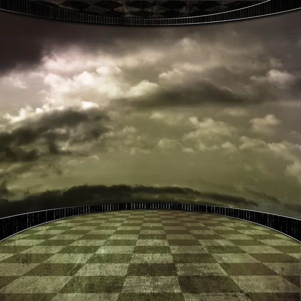 Grunge rum bakgrund med en vägg i moln — Stockfoto