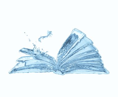 Water book and small jumping fish isolated on white clipart