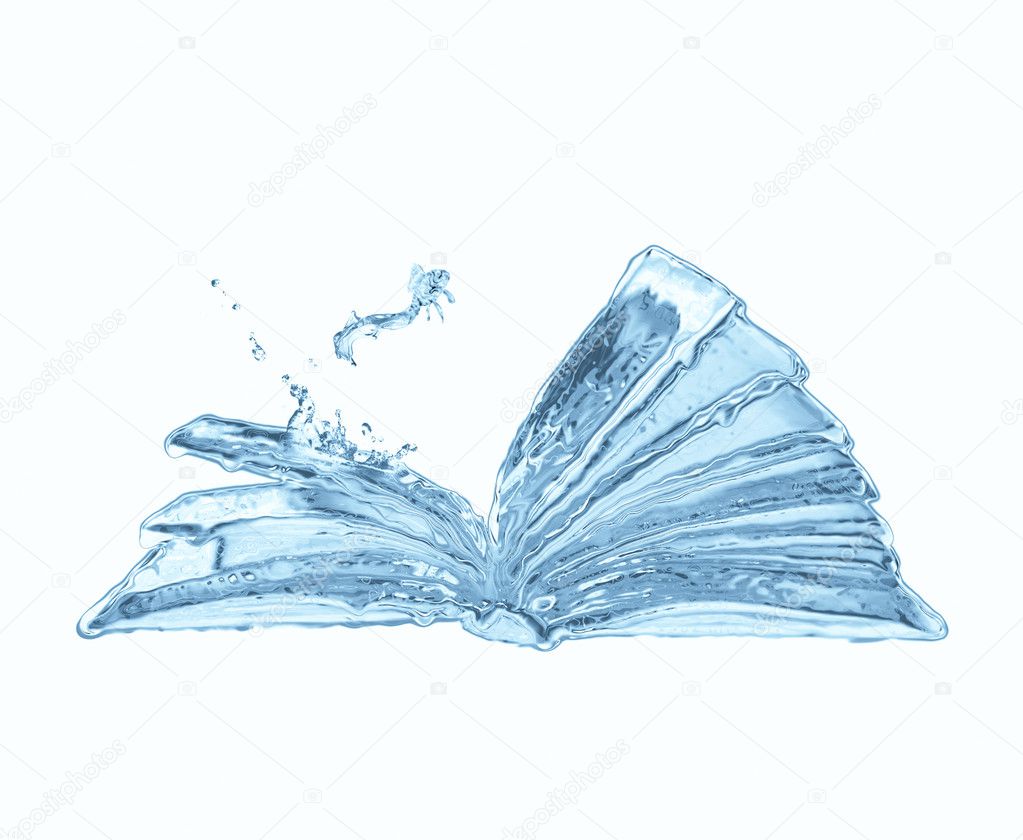 Water book and small jumping fish isolated on white