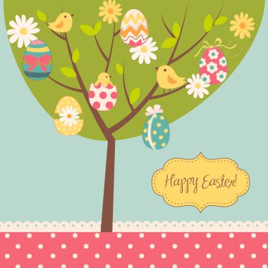 Easter card. Retro Easter tree card clipart