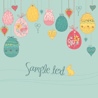 Hanging easter eggs and hearts clipart