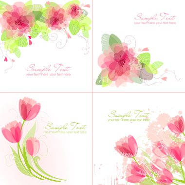 Set of 4 Romantic Flower Backgrounds in pink and white clipart
