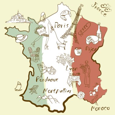 Stylized map of France clipart