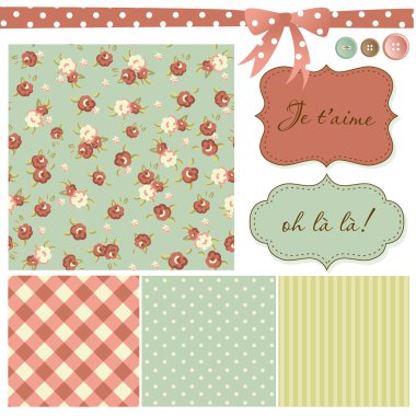 Vintage Rose Pattern, frames and cute seamless clipart