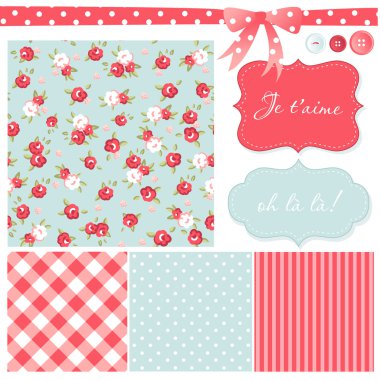 Vintage Rose Pattern, frames and cute seamless clipart