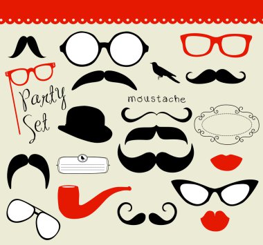 Retro Party set - Sunglasses, lips, mustaches clipart